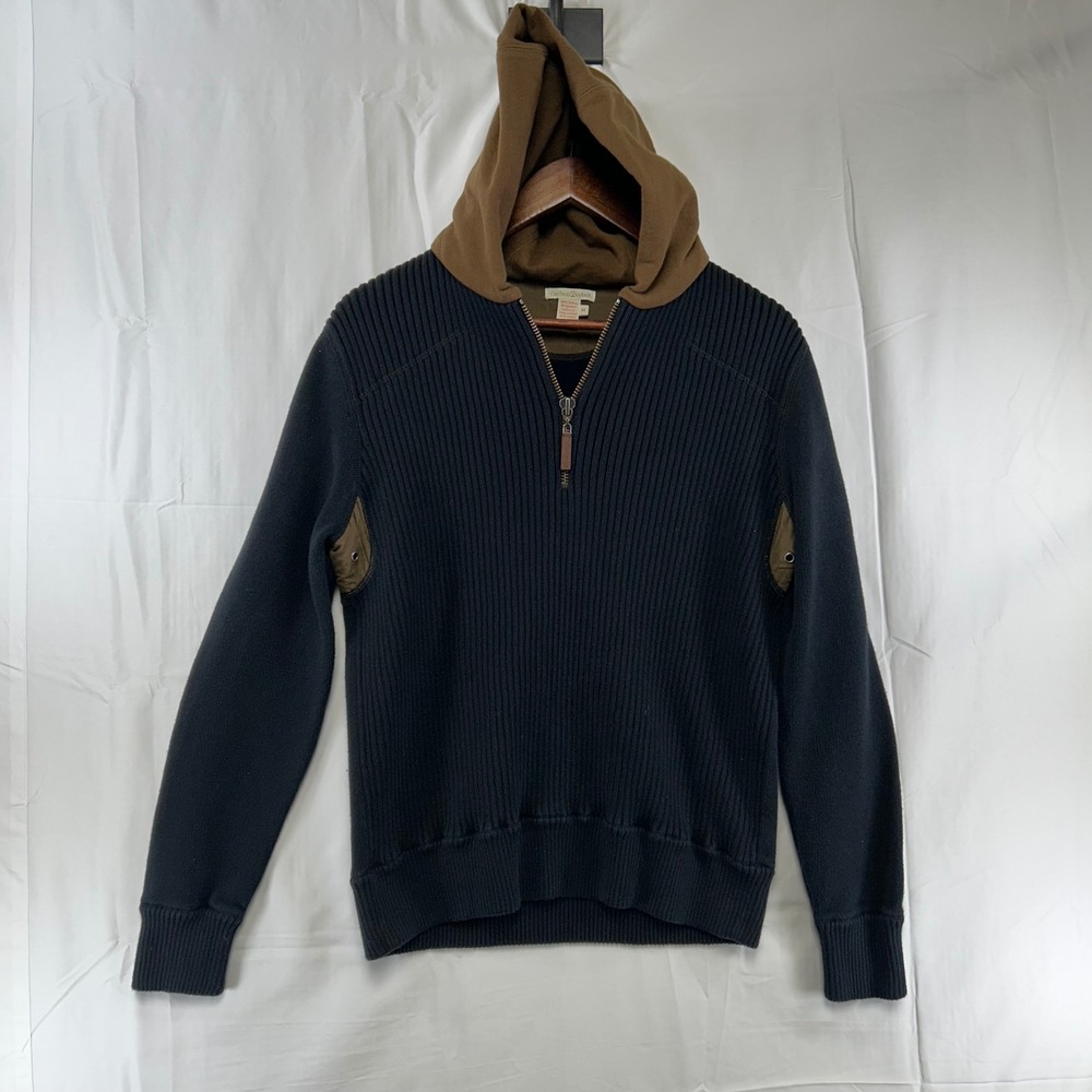 Carbon 2 Cobalt Ribbed Hoodie Sweater Mens‎ M Black Brown Quarter Zip 155009